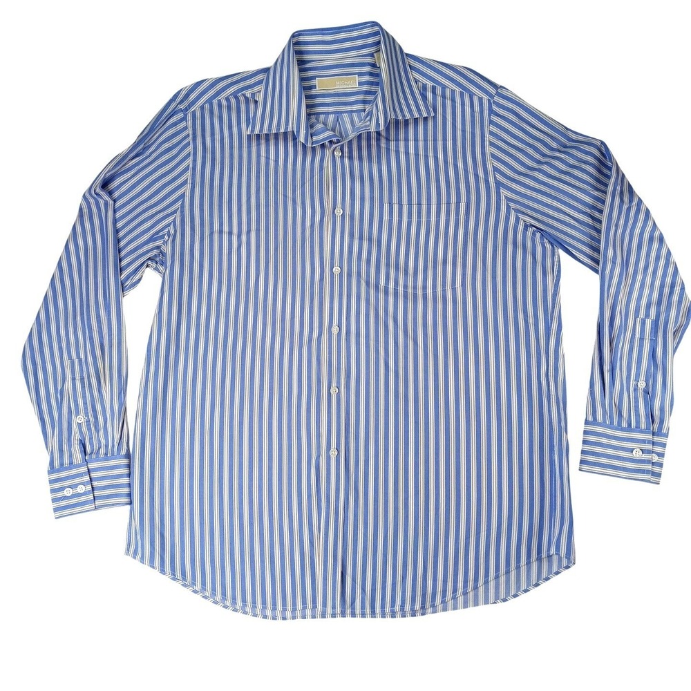 Michael Michael Kors Mens Blue Stripe Button Down Dress Shirt Size‎ 17 34/35